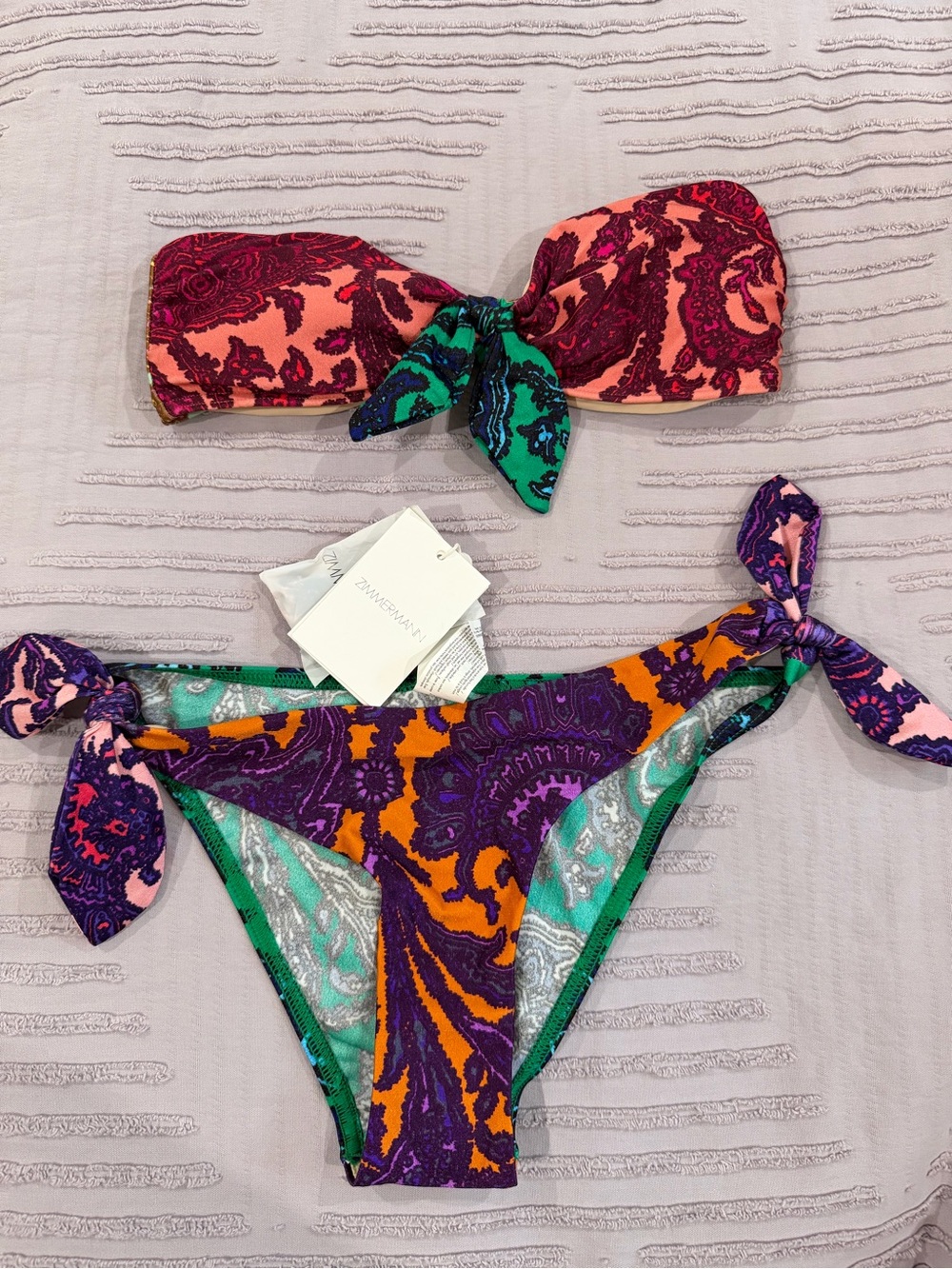 Zimmermann Multicolor Paisley Tie-Front Bikini - Purple/Orange/Green